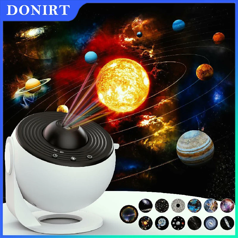 Galaxy Planets Starry Sky Projector Night Light with 13 Sheets Film Discs 360 Rotate Planetarium Room Decor Star Projector Lamp