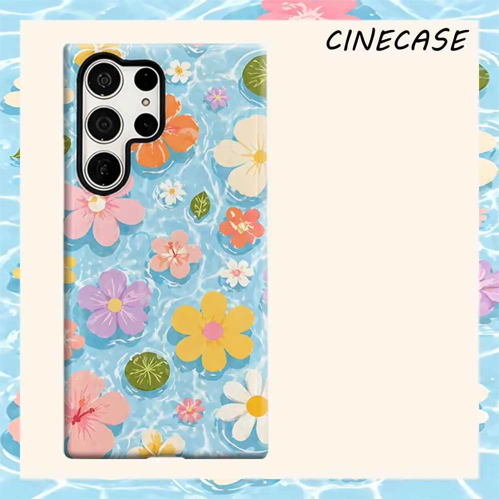Water Floating Blooms For Samsung Galaxy S26 S25 S24 A56 A36 Dual Layer Luxury Fashion Full Lens Protective Case