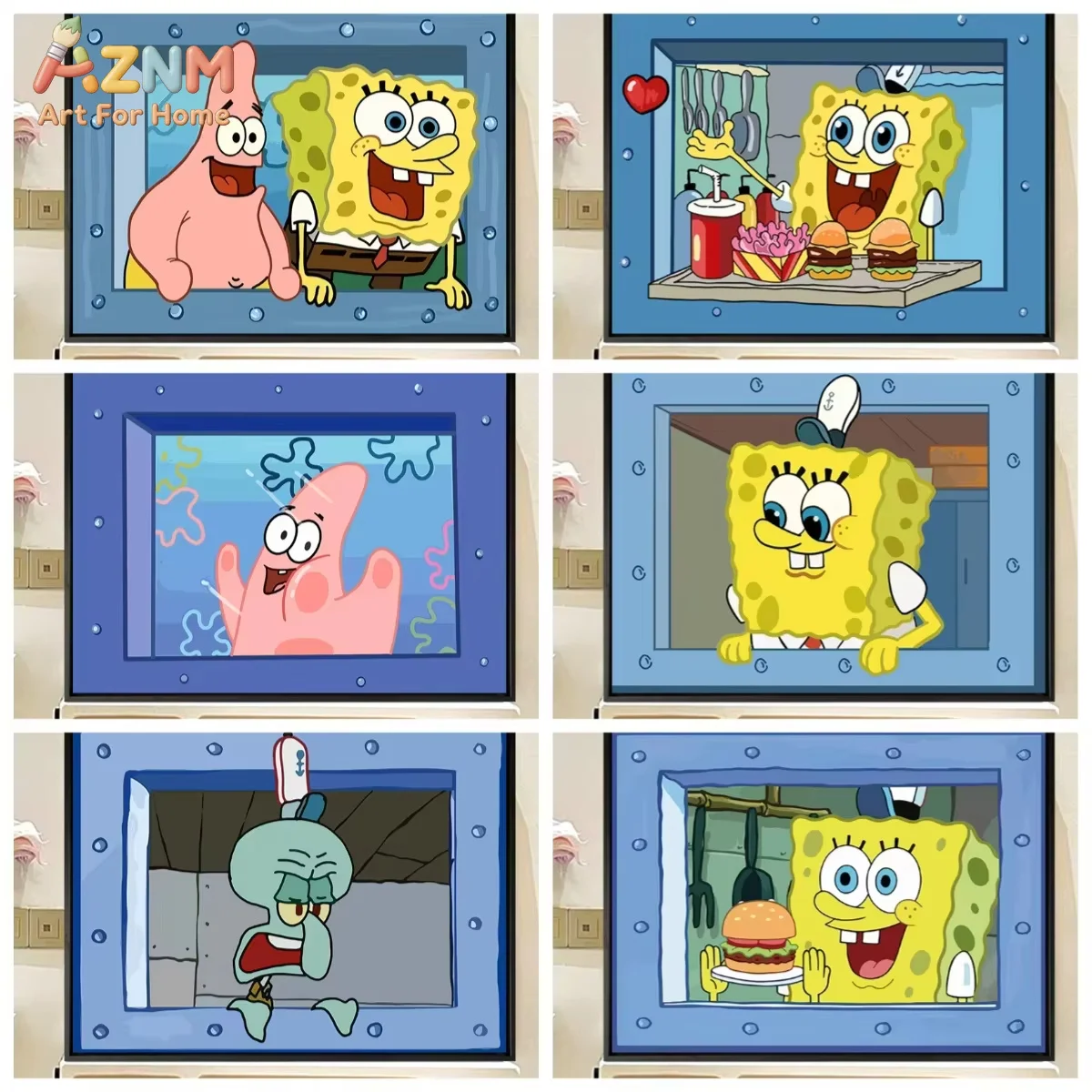 1 Stück AZMN Spongebob Leinwandgemälde, modernes Wandkunst-Poster, Heim- und Wohnzimmerdekoration, ungerahmt