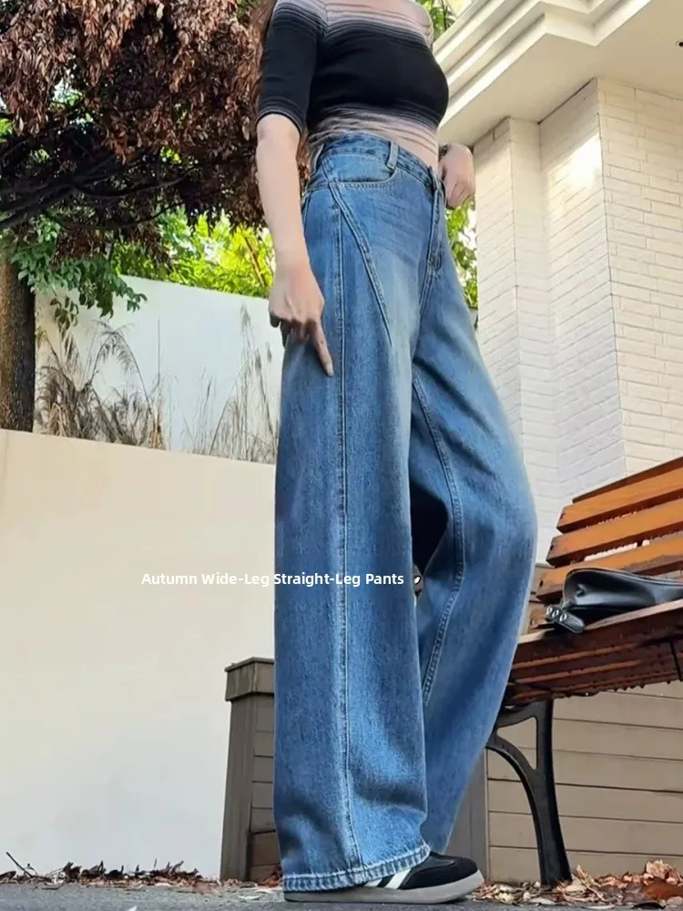 

Большие размеры, американские синие джинсы в стиле ретро, женские свободные брюки с высокой талией, узкие прямые брюки, удобные, дышащие, износостойкие