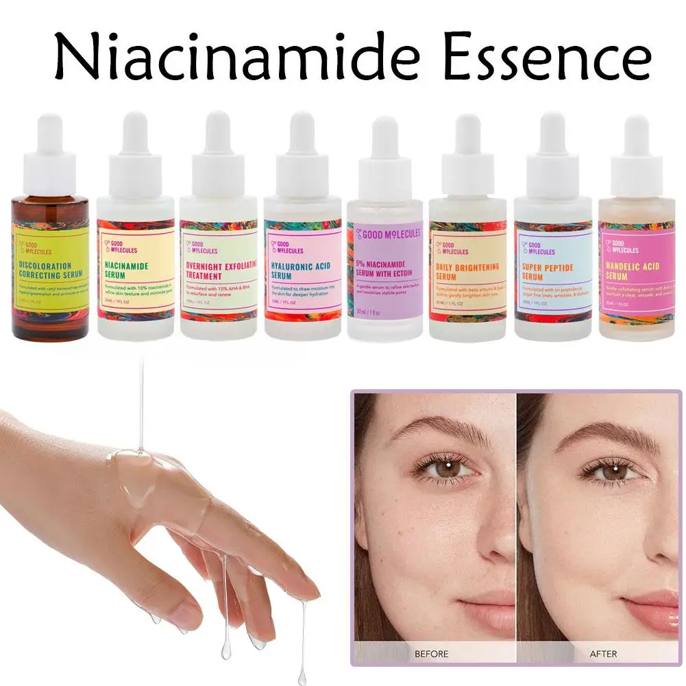 30ml buenas moléculas niacinamida ácido esencia suero Facial desvanecimiento acné marca hidratación profunda blanqueamiento tono de la piel cuidado de la piel