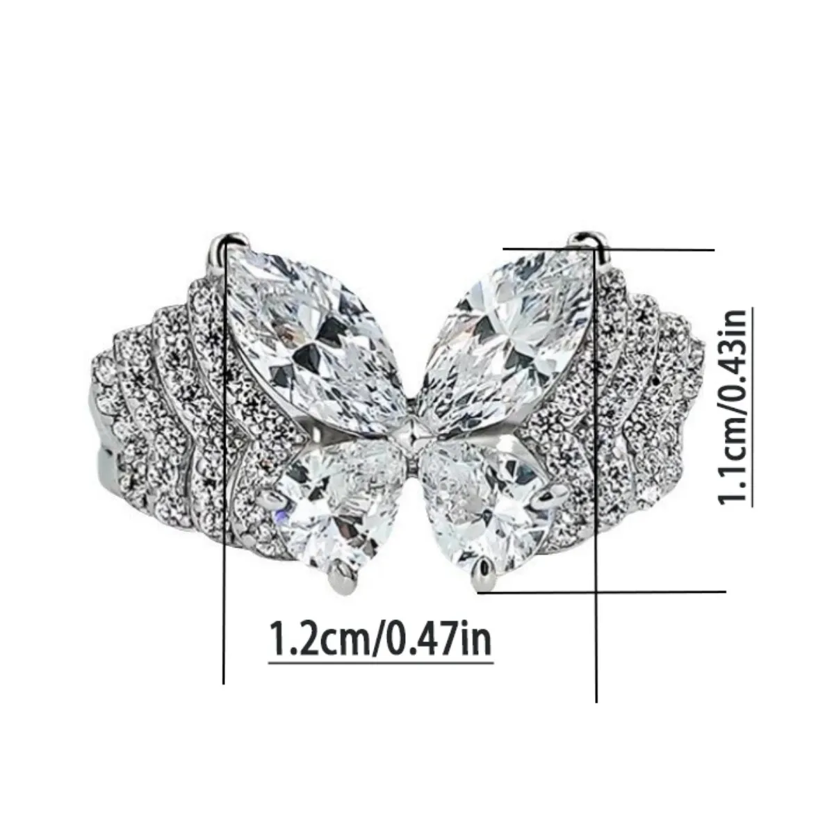 خاتم فراشة الوهم الفاخر الخفيف الجديد مع خاتم فراشة متعدد الطبقات من الزركونيا