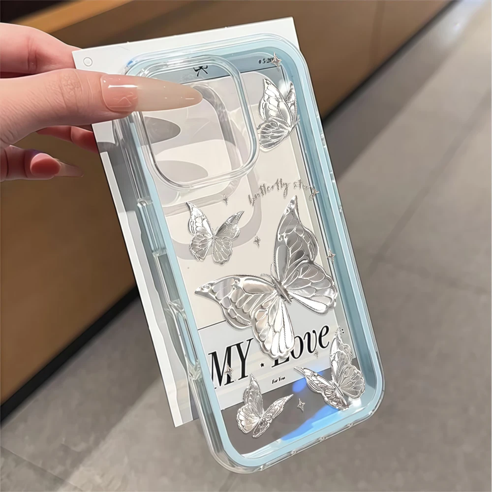 Ästhetische Silber-Schmetterling-Handyhülle für Galaxy A57 A37 A55 A54 A36 A35 5G S25 S24 S23 Plus S26 S25 S24 Ultra FE Weiche Hülle – Detail 2