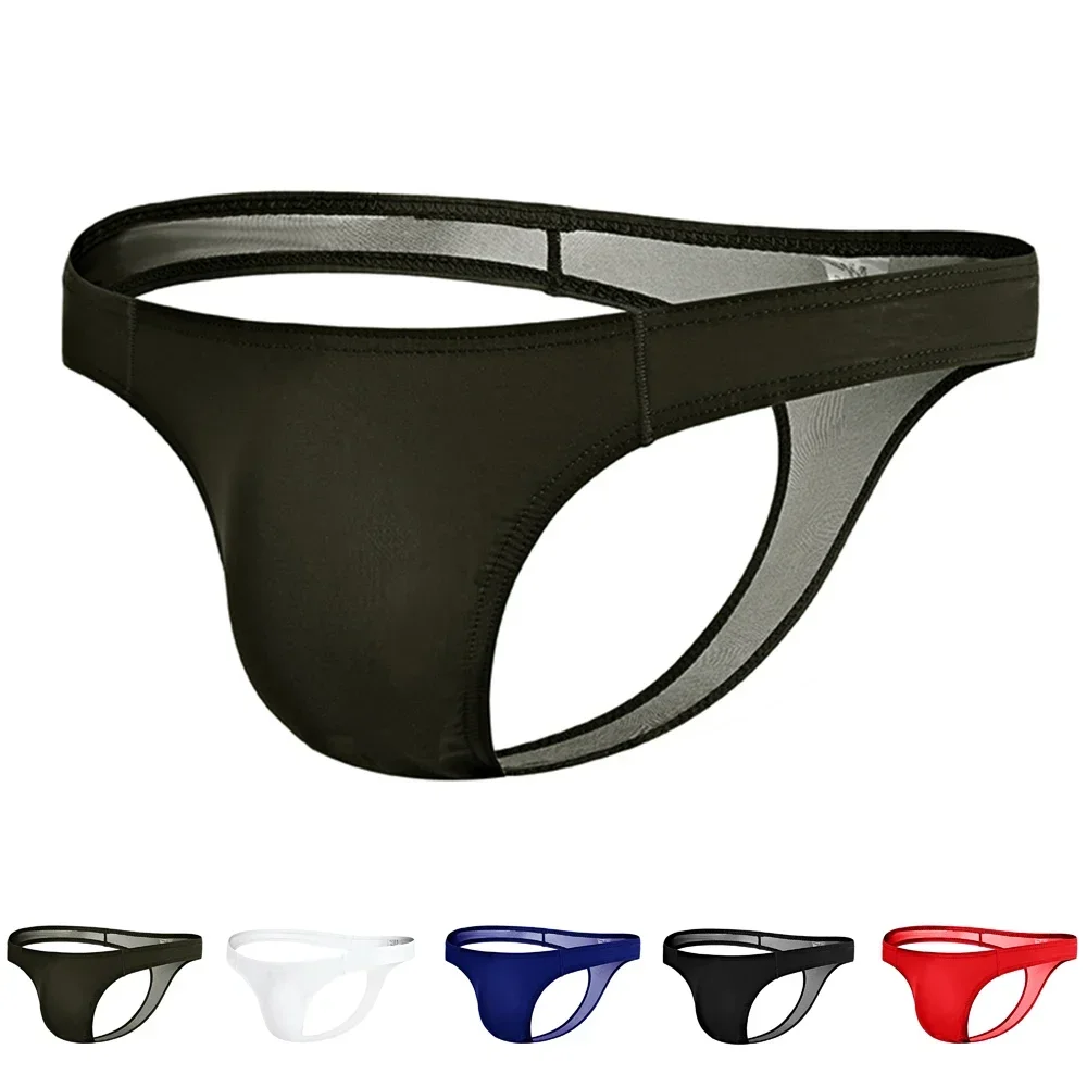 Men\'s Sexy Solid Color Underwear Comfortable Breathable Convex Bodycon Triangle Briefs Male Ultra-Thin T-Tack G String Thongs