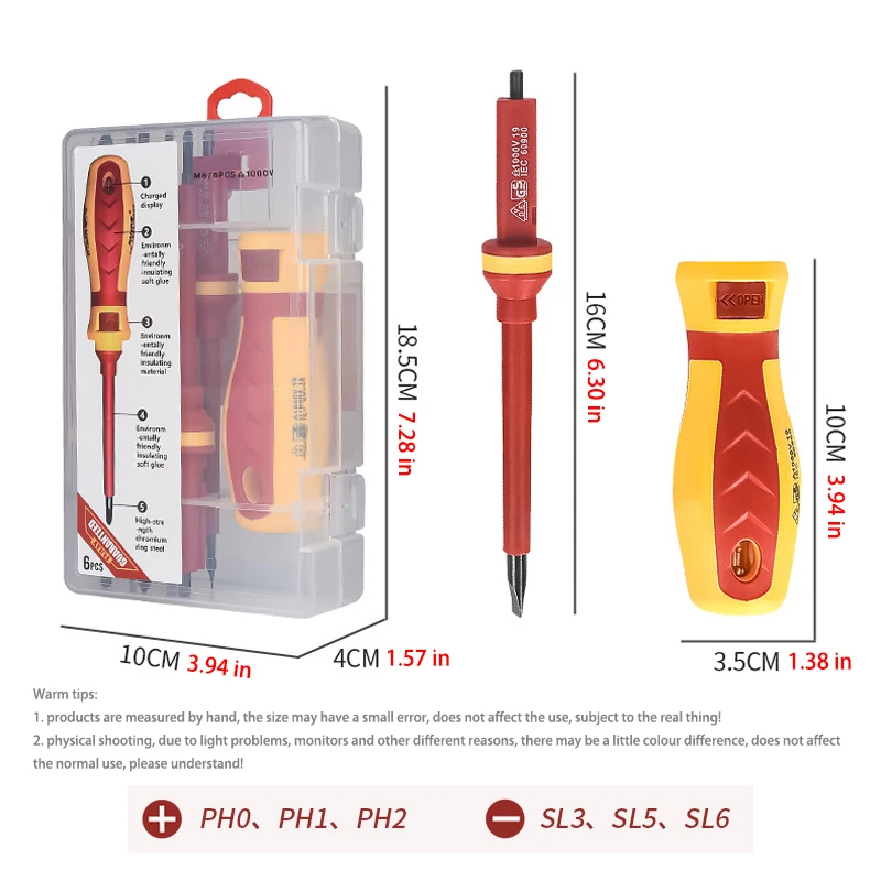 Electrician maintenance manual tools, Phillips screwdriver, 6-piece insulated screwdriver set with slotted Phillips screwdriver
