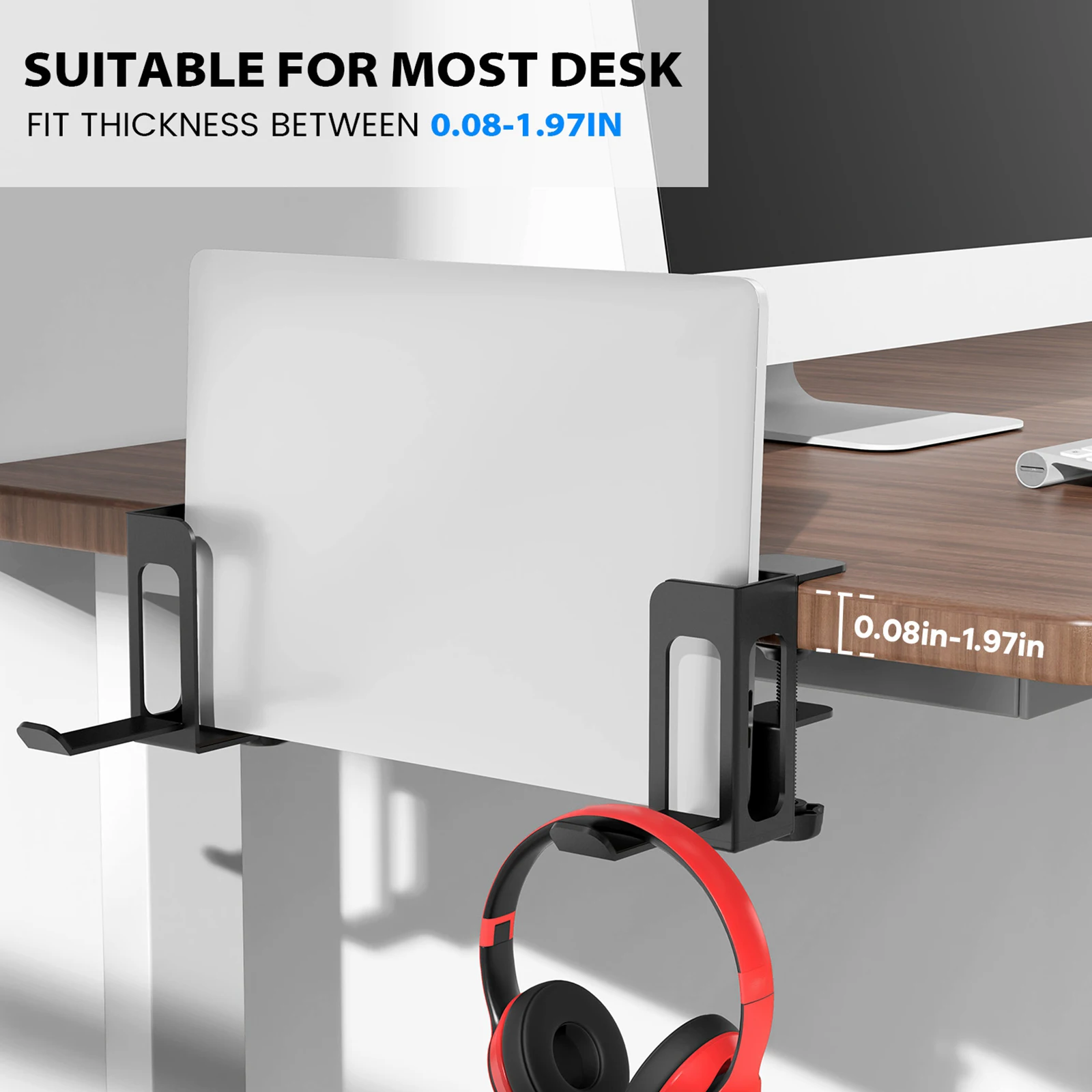 Desk Side Vertical Laptop Stand Clamp on Desk Side Ergonomic for Home Office Gift No Drill Laptop Holder Laptop Desktop Mount