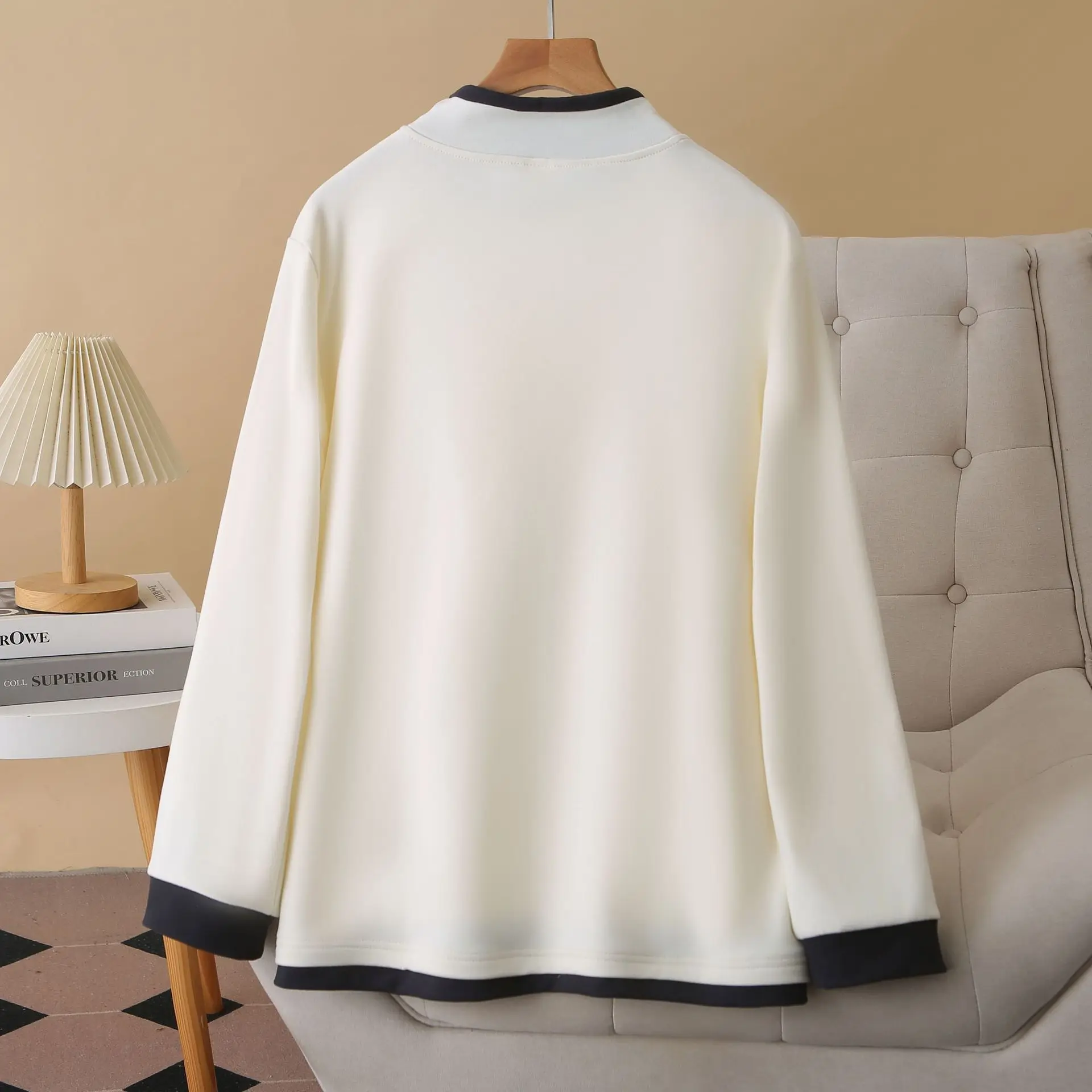 XXXXL موضة حجم كبير المرأة تي شيرت الخريف الشتاء بسيط عادية اللون كتلة الوجهين DE المخملية الدافئة بلوزات بأكمام طويلة #5