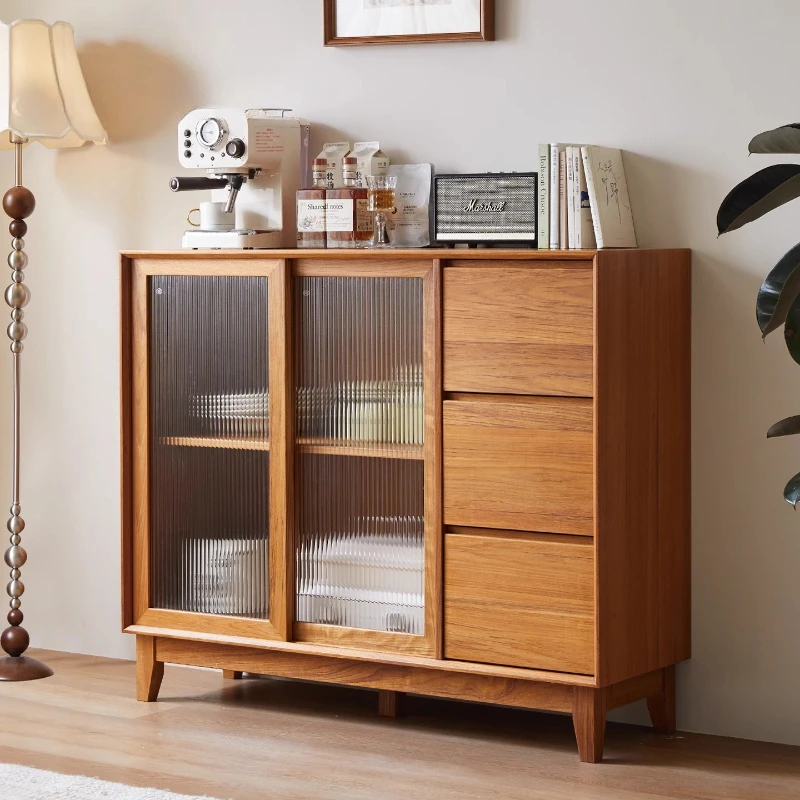 

All solid wood retro dining side cabinet Myanmar old teak medieval secret cabinet living room wall storage cabinet