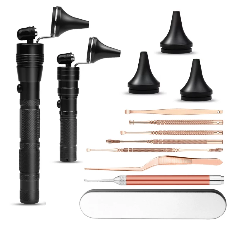 Earwax Removal Light LED Flashlight Ear Wax Remover Picker Earpick Nose Tweezers Forceps Spoon Picks Wax Cleaning Tool D3