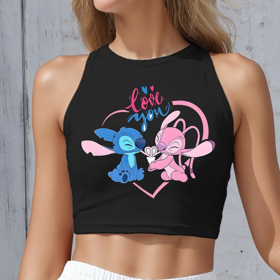 

Stitch Tank Top for Women Clothing Summer Fashion Sexy Sleeveless Vest Tee Stitch Angie Print Crop Top Black Harajuku Streetwear