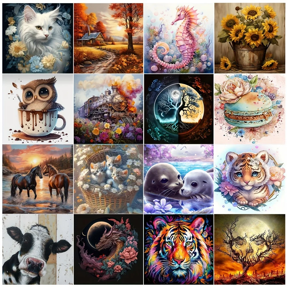 1 Set DIY 5D Diamond Painting Animal Landscape Painting Wall Art, Embroidery Home Room Decor, No Frame