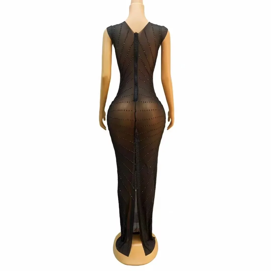 Robe de Soirée Transparente en Fibre Or Noir et Charbon, Tenue de brevSexy pour Séance Photo, Anniversaire