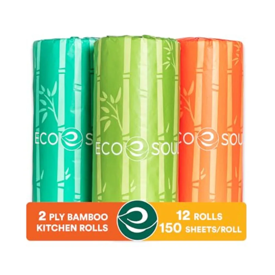 

Eco Soul Bamboo Paper Towel Set Of 2 Rolls 50 Per Roll Ultra Absorbent Eco-Friendly Sustainable Food Safe Kitchen Paper Towel