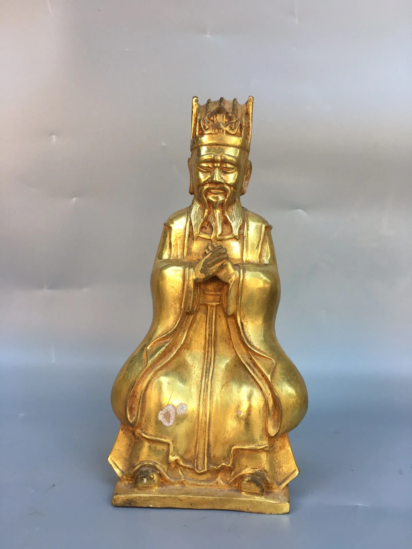 

10"Tibetan Temple Collection Old Bronze Gilded Civil service A promotion Amass wealth win promotion and get rich Worship Hall