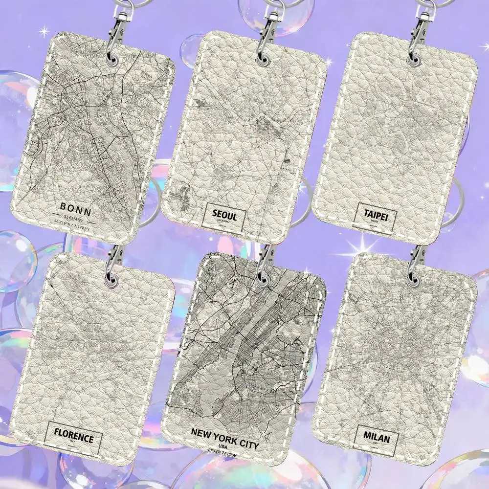 Line London New York City Map Card Wallet With Keychain Fashion Print Bank Card Protective Holder