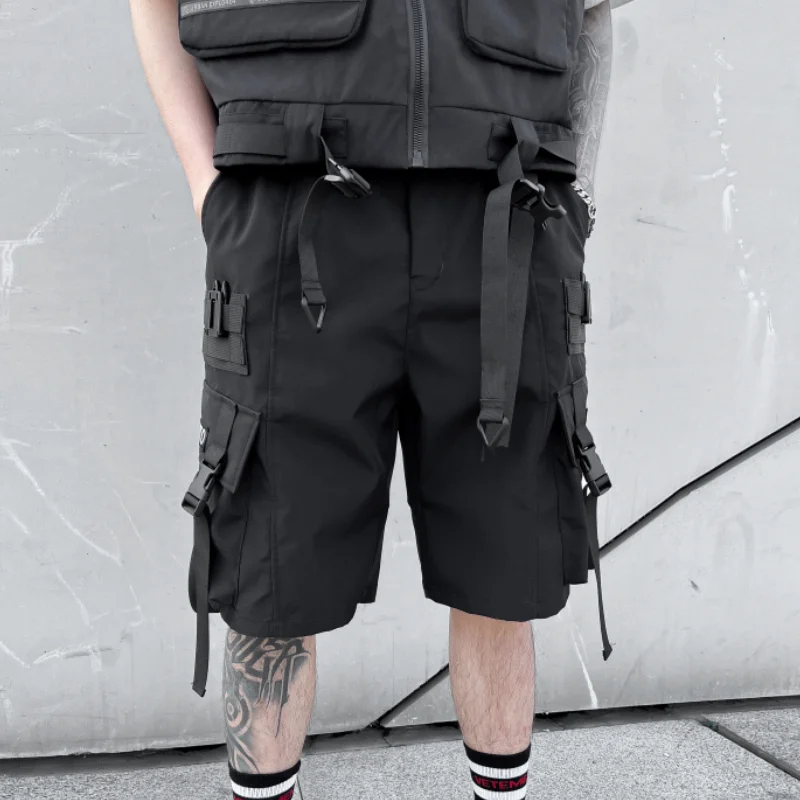 Summer Techwear Workwear Shorts Men's Loose Straight Shorts Quick-Dry Casual Trendy Solid Color Fried Street Pants