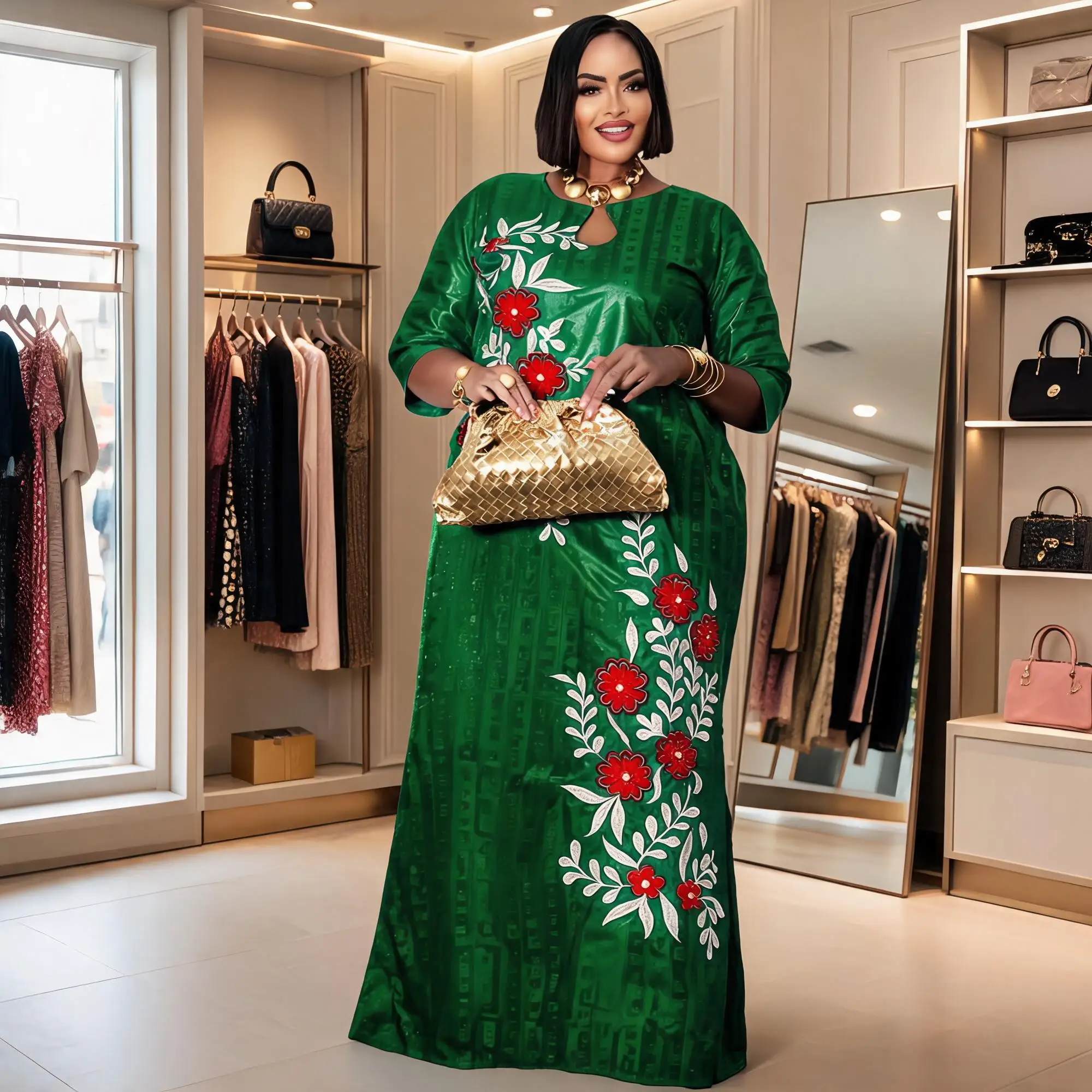 African Dresses For Women Luxury Boubou Material Rich Embroidery Design