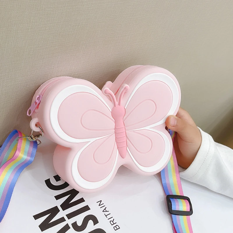 Lovely Bow Children\'s Silicone Shoulder Bags Cute Butterfly Shape Baby Girls Crossbody Bag Candy Color Kids Small Coin Purse