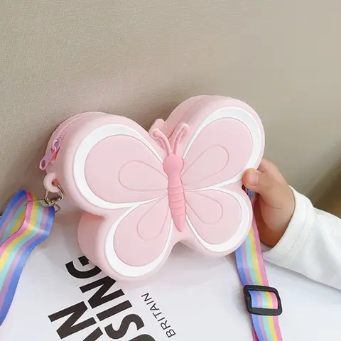 Borse a tracolla in silicone per bambini con fiocco adorabile Borsa a tracolla per bambina a forma di farfalla carina Portamonete per bambini color caramello