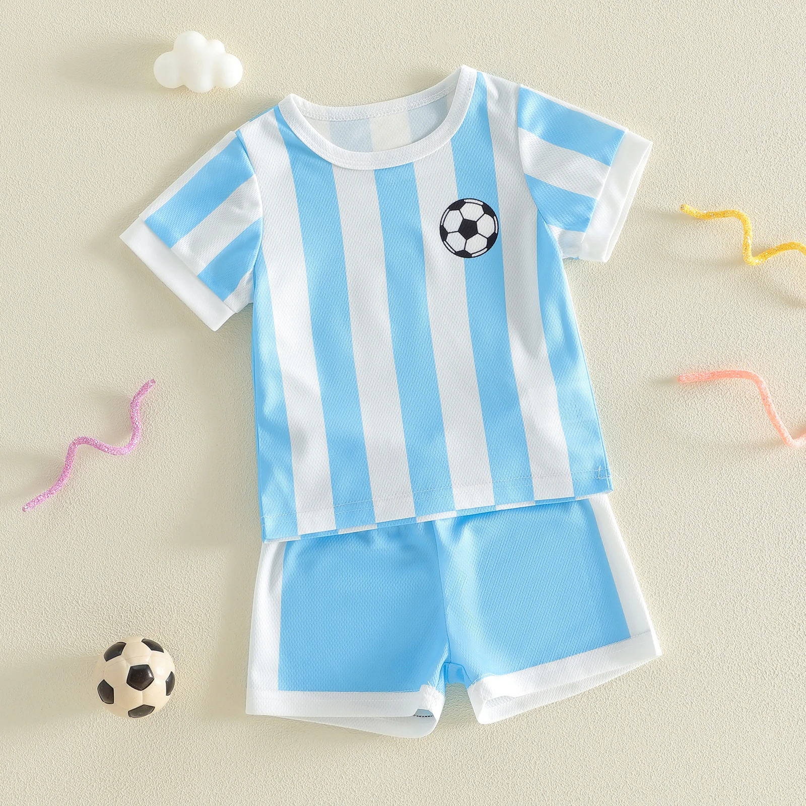 Infant Baby Boys Football Outfit Different Teams Design Crew Neck Short Sleeve Jersey Tops and Shorts 2Pcs Clothes Sets