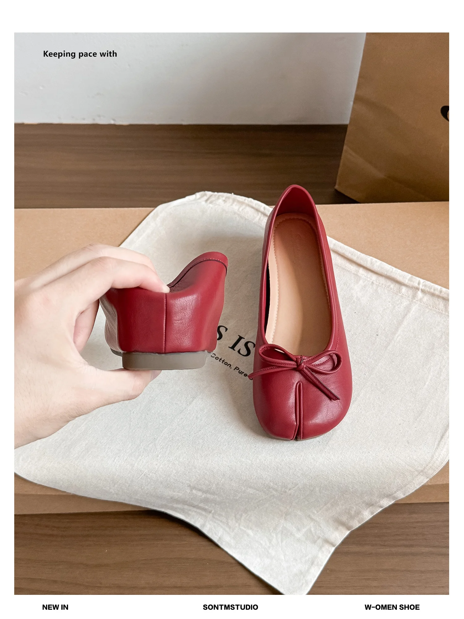 red-soft-leather-ballet-flats-knot-slip-on-toe-separated-shoes-increased-height-mary-janes-for-short-women