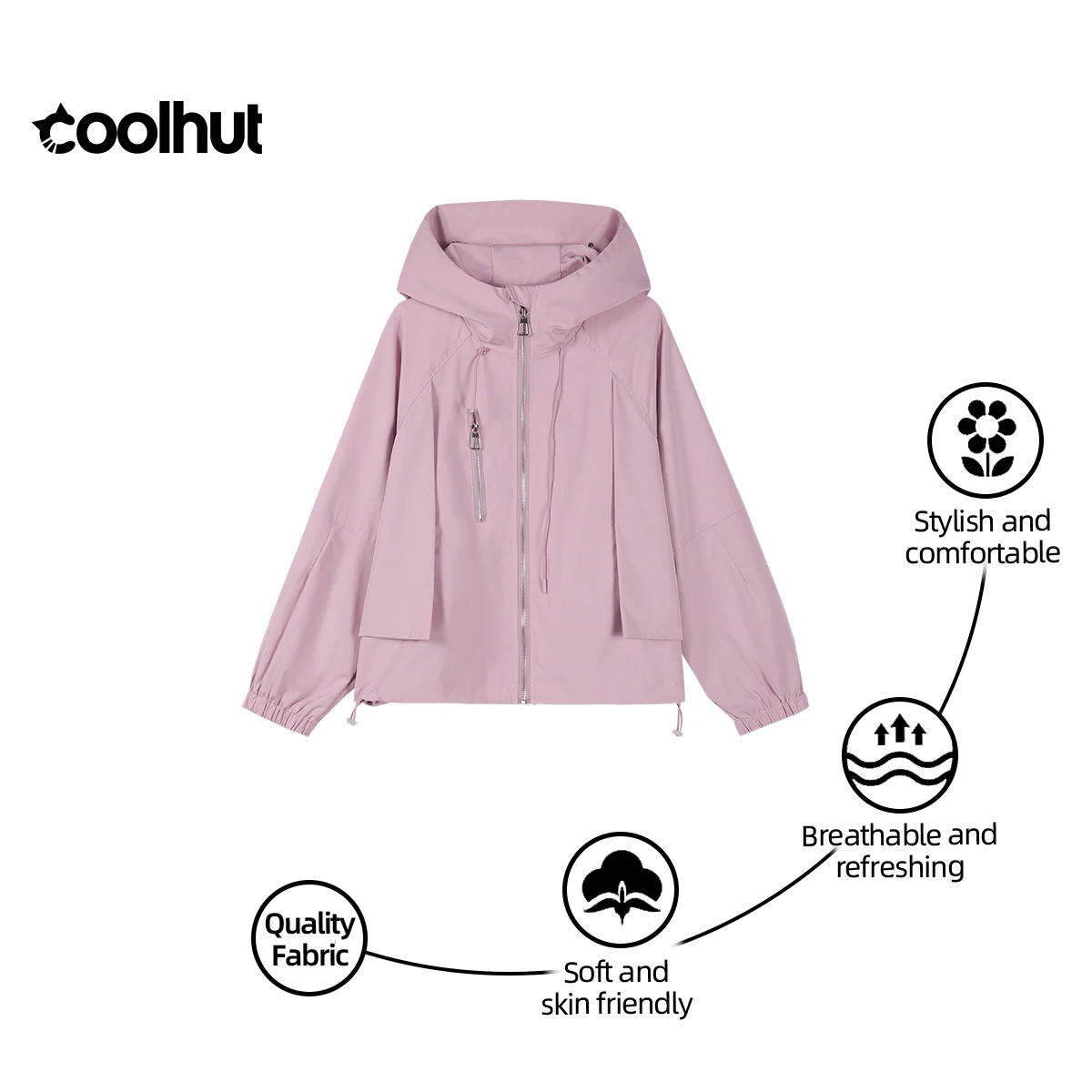 

COOLHUT женская укороченная куртка с капюшоном 2025 года, свободная посадка на талии с завязками, однотонная утягивающая осенняя верхняя одежда, уличная одежда