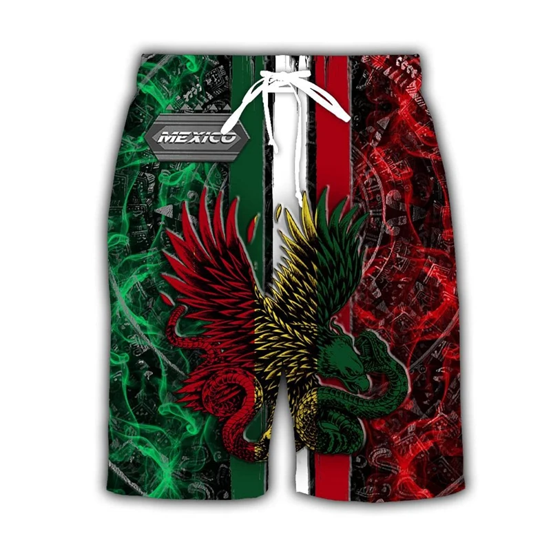 Gráfico Bandeira Y2k Mexicana Masculina Calções de Praia, Shorts de Surf Impresso 3D, Maiô Havaí Verão, Calções de Gelo Frescos, Calções de Natação