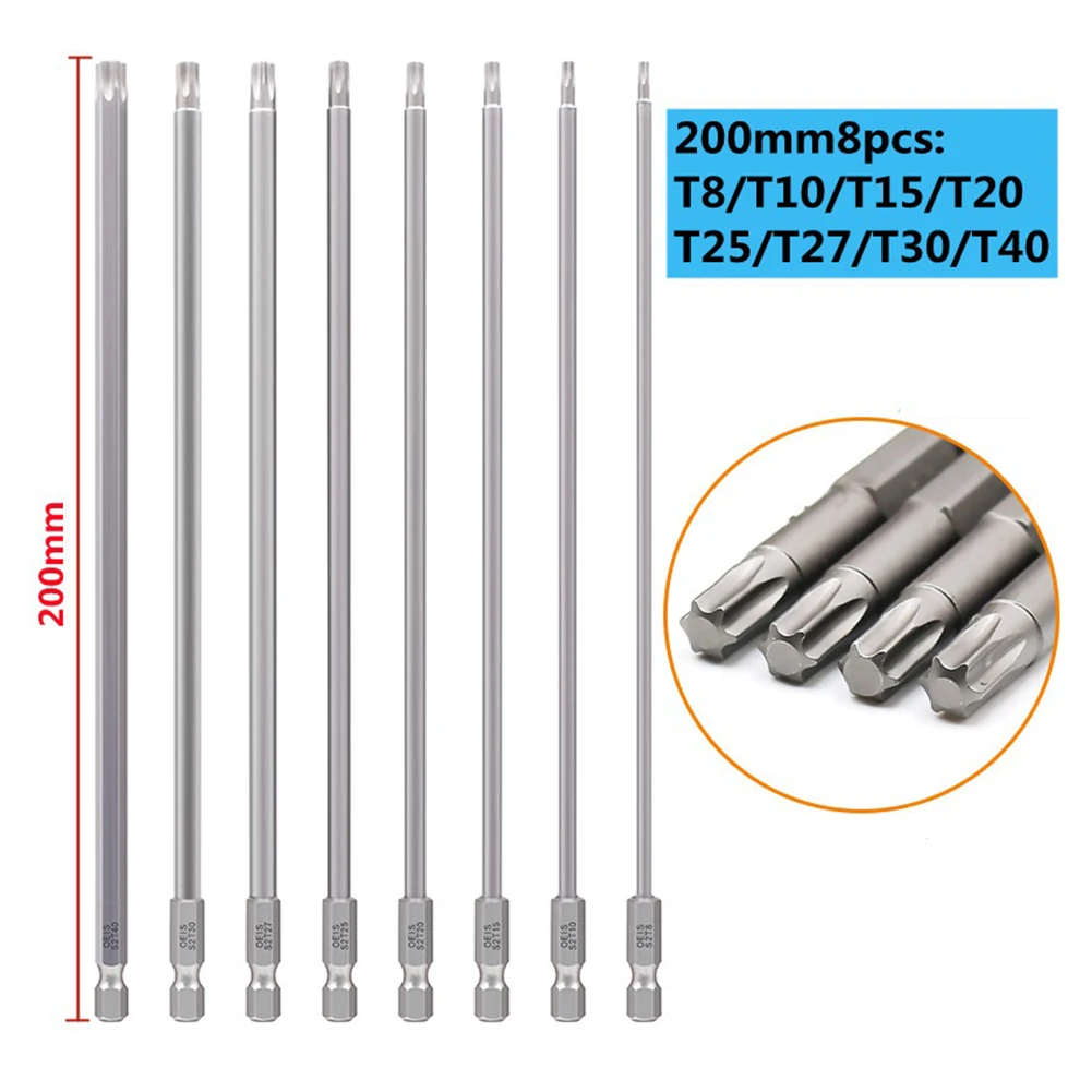 

8-pack 200mm Hexagonal Handle Torxs Screwdriver Bitscross Screwdriver Bits Steel Magnetic Cross Head, Electric Screwdriver Tool