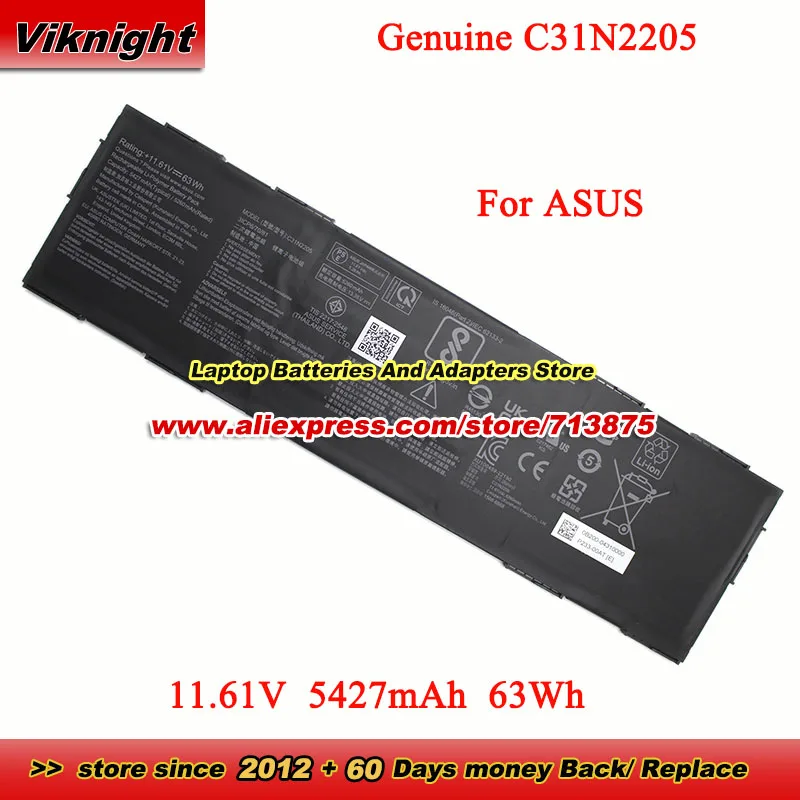 

Genuine C31N2205 Battery 3ICP6/70/81 for ASUS Chromebook CX9 Cx9400C Series Cx9400cea-ds566t Cx3401Fba 11.61V 5427mAh 63Wh