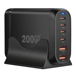 Caricabatterie rapido da 200W GaN a 6 porte caricabatterie USB da tavolo tipo C PD caricabatterie USB Mobile a ricarica rapida per iPhone 15 Samsung S23 Xiaomi