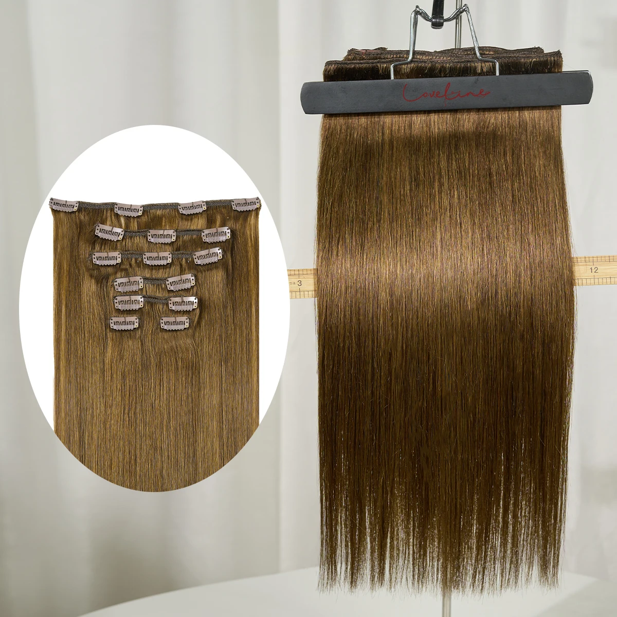 

LOVELINE на клипсах, прямые настоящие человеческие волосы, заколка из 100% европейских человеческих волос Remy, двойная прорисовка, 7 шт., с 16 зажимами