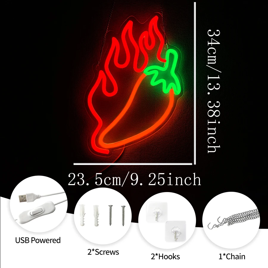 Creative Red Chilli LED  Neon Sign USB Powered, Festival Fairy Light Garland for New Year Christmas Wedding Party Home Decor