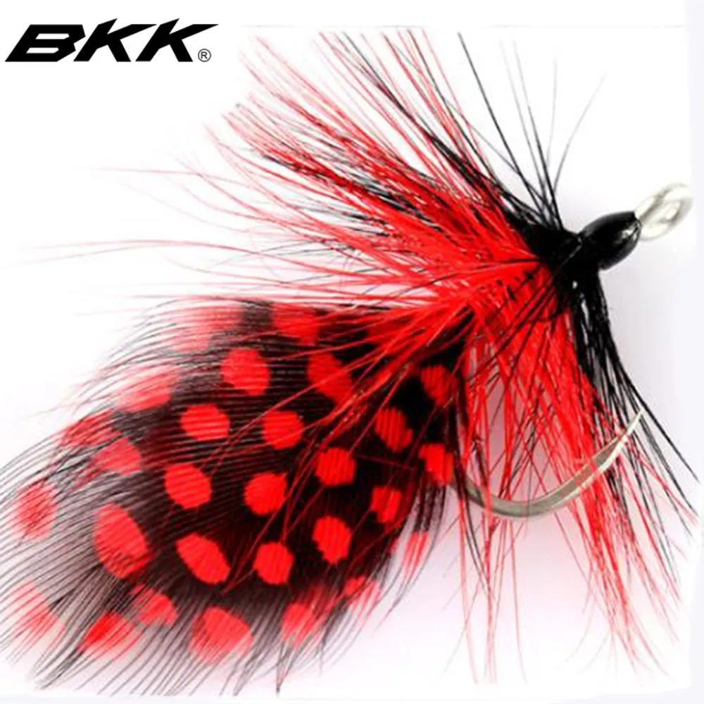 BKK Feathered Assist Hooks #6-12 Jigging Fishing Single Barbed Jig Hook With Feather Bass Fishing Lures Pesca Accessories