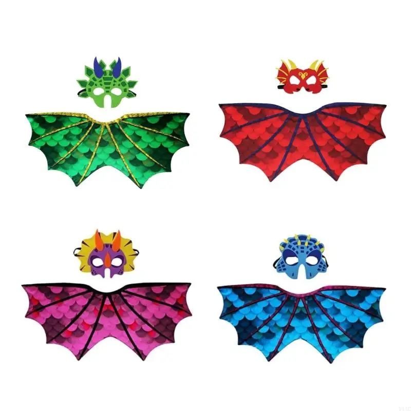 

Children Dinosaur Cape Wing Cloak and Mask Dragon Wing Cape Costume for Kids Y1AC