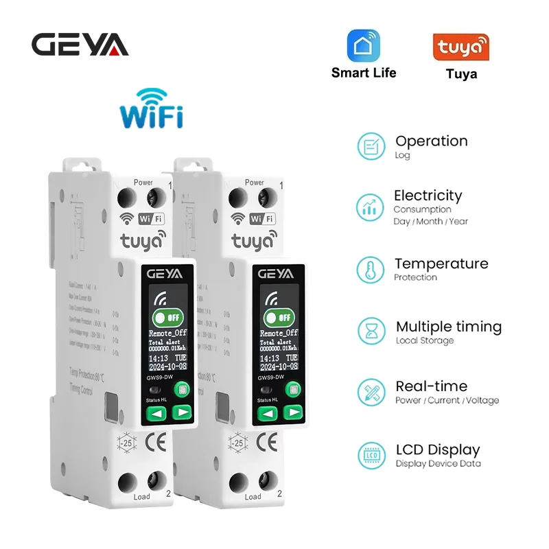 

1P+N 63A Tuya WIFI MCB Smart Switch Circuit Breaker LED Energy Meter Power Metering Timer Relay Remote Control Smart Life 1PCS