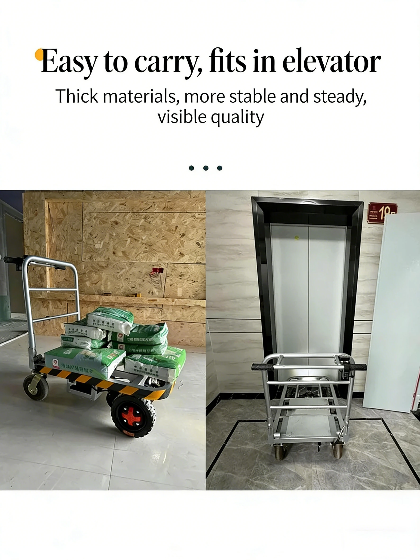 pulls sand cement electric hand push flatbed truck pulls tile truck into elevator foldable trolley