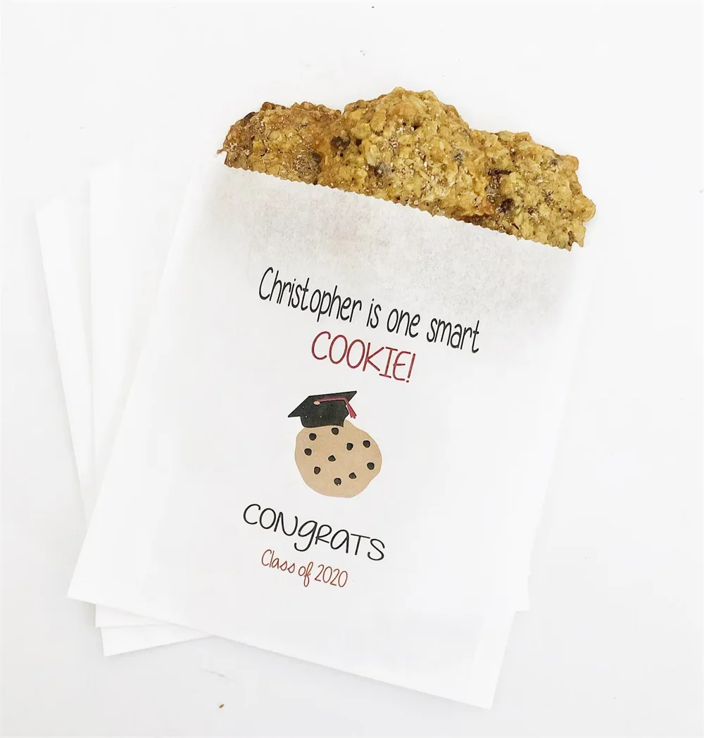 50 Custom Graduation Favor Bags, Grease Proof Cookie Favor Bags, Cookie Favor Bags, One Smart Cookie, Graduation Cookie Bags