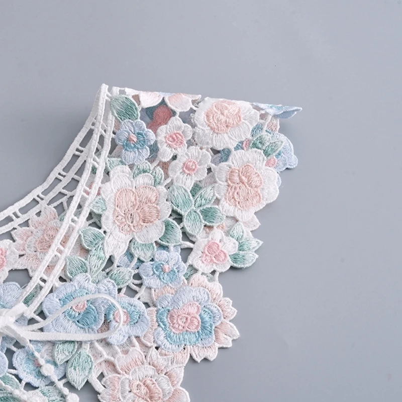 

Korean Women Faux Collar Shawl Fairy Embroidery Colorful Floral Half Shirt Cape Dropship