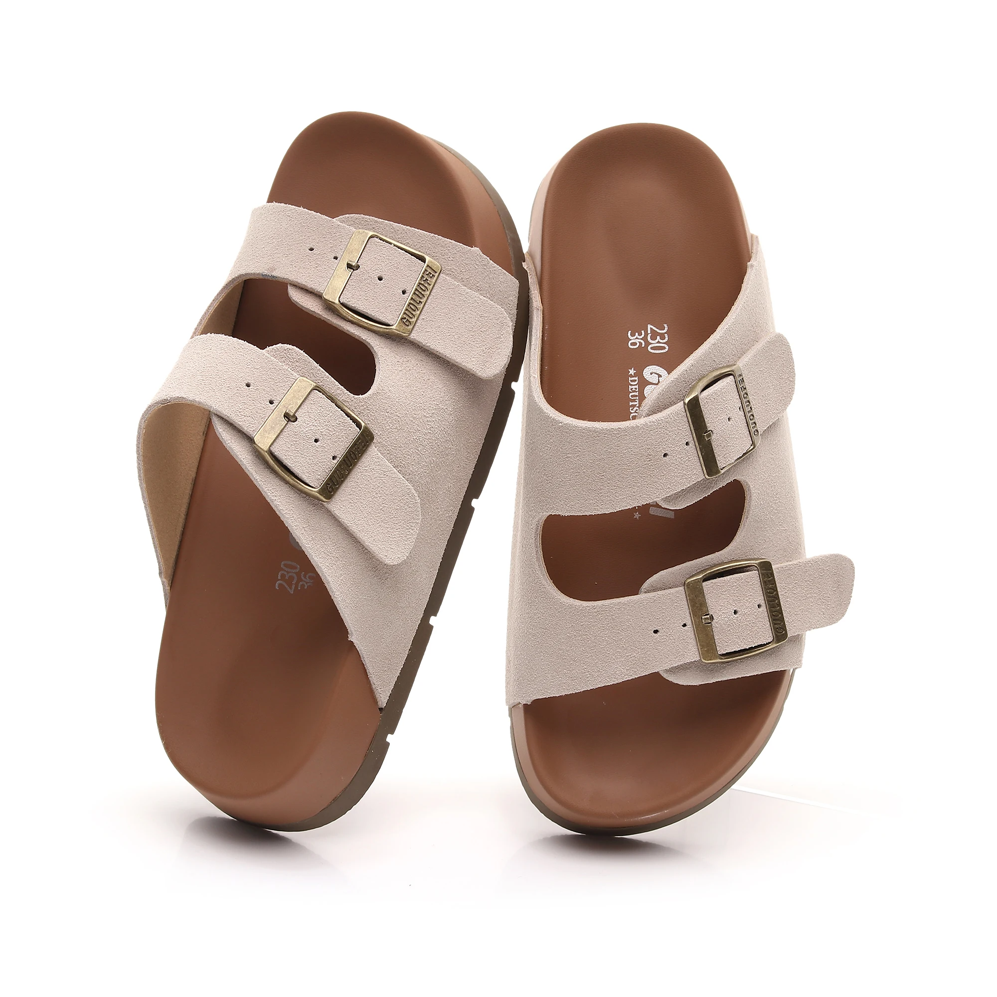 

Women's Suede Leather Platform Slide Sandals - Adjustable Double Straps, Slip-On Open Toe Summer Sandals with EVA Non-Slip Sole