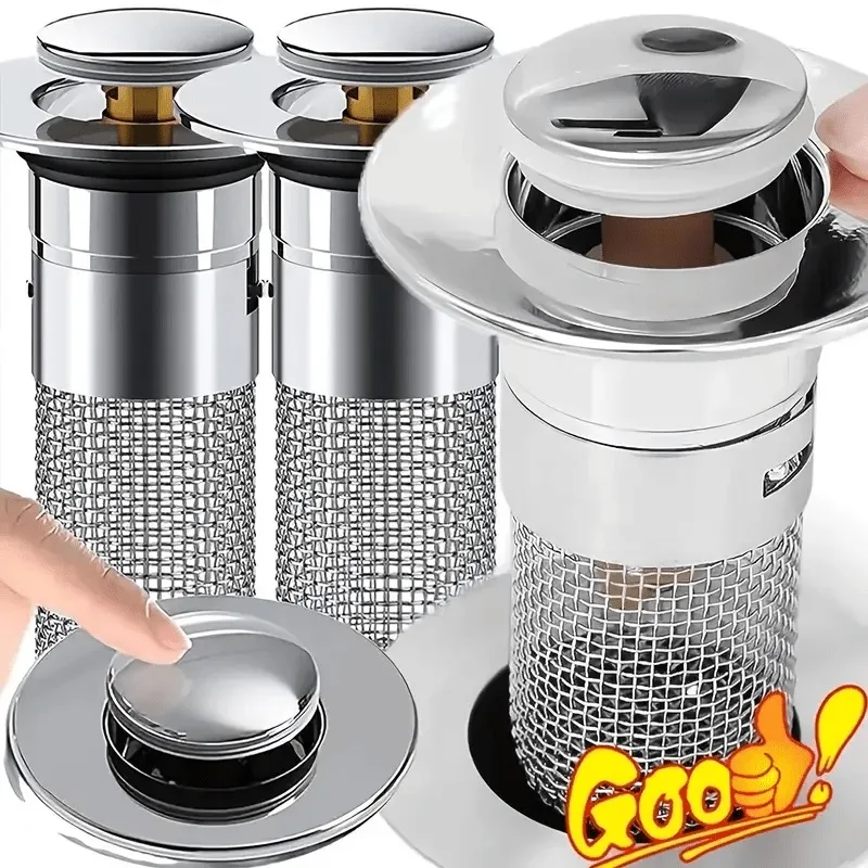 1 retractable sink drain plug,bathroom hair filter,304 stainless steel mesh + copper core material,integrated design,four season
