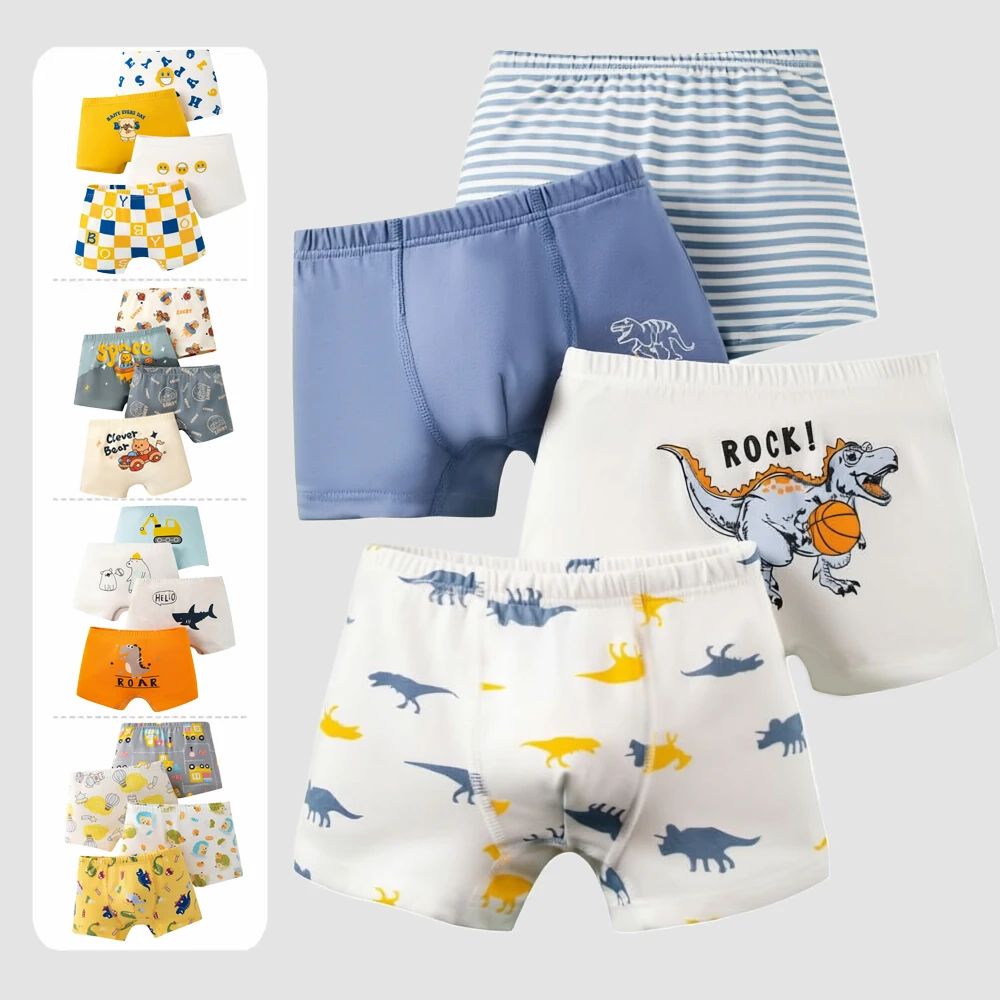 1/4/8 Pcs Kids Boys Boxer Underwear Sets Casual Cotton Briefs Clothes Underpants Teenager Cartoon Dinosaur Print Child Panties
