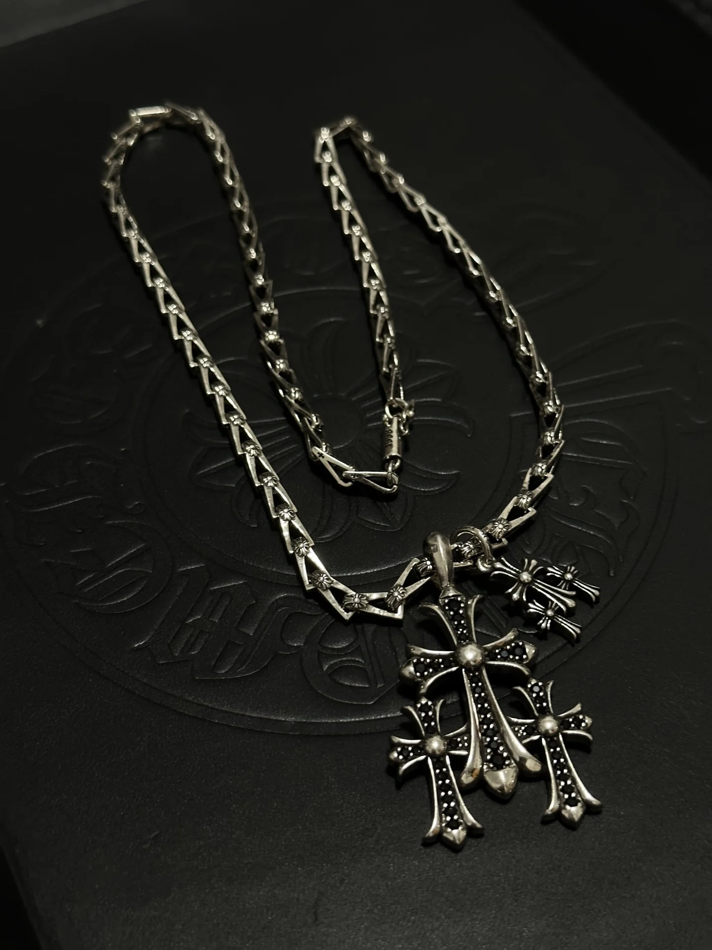 S925 Sterling Silver Diamond Cross Necklace, Retro Style