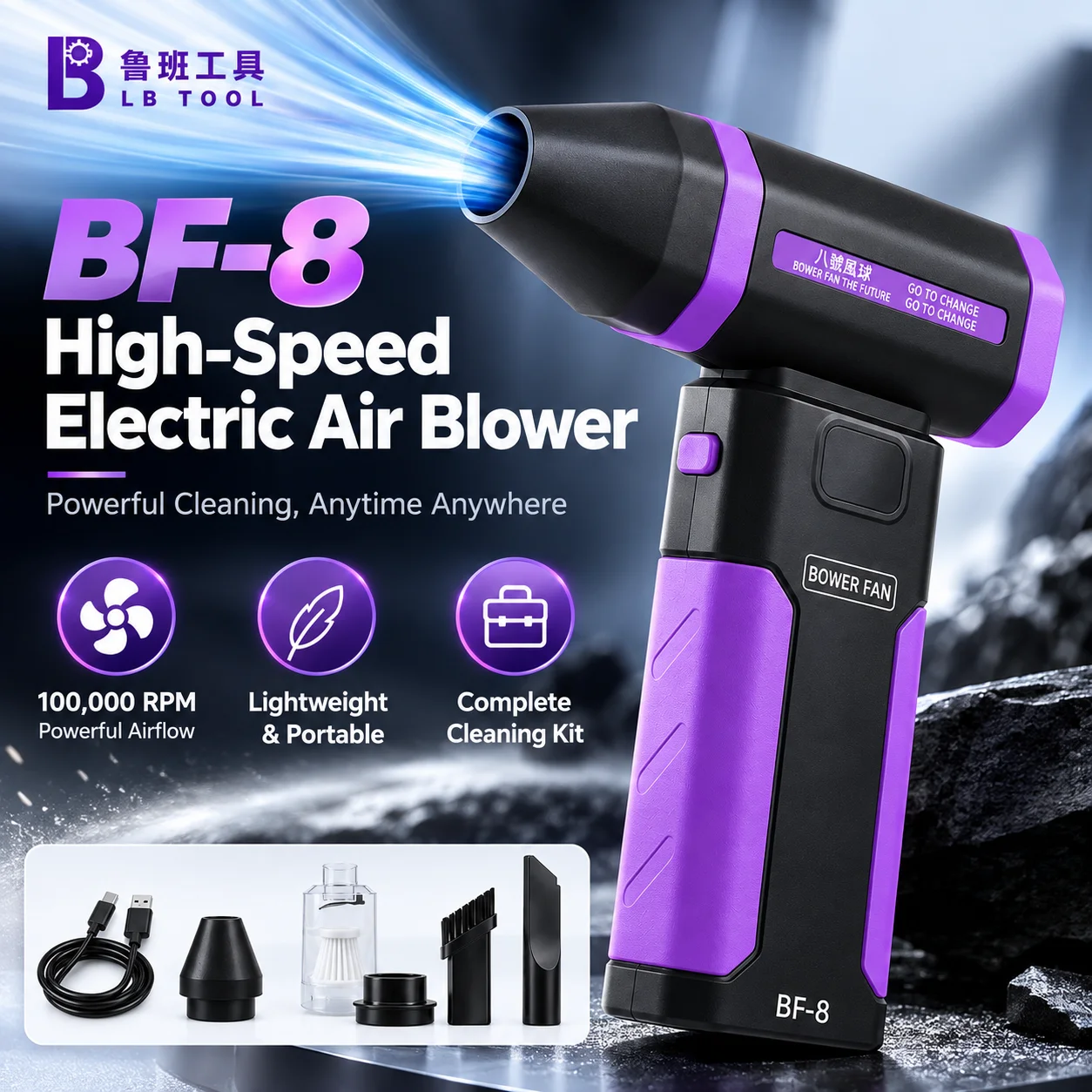 LB Tool BF-8 Cordless Brushless Turbo Jet Fan 2 In 1 Electric Air Blower Vacuum Dust Cleaner For Phone PCB Repair Tool