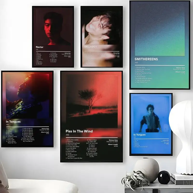 Singer J-Joji Poster Waterproof Self-Stick Wall Art Stickers, Removable Wall Decor for Living Room and Bedroom