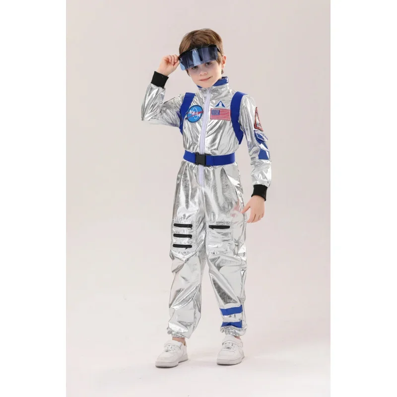 SN88 Kids Astronaut Costume Sliver Boys Space Man Cosplay Jumpsuit Space Pretend Dress Up Role Play Halloween Costume Birthday G