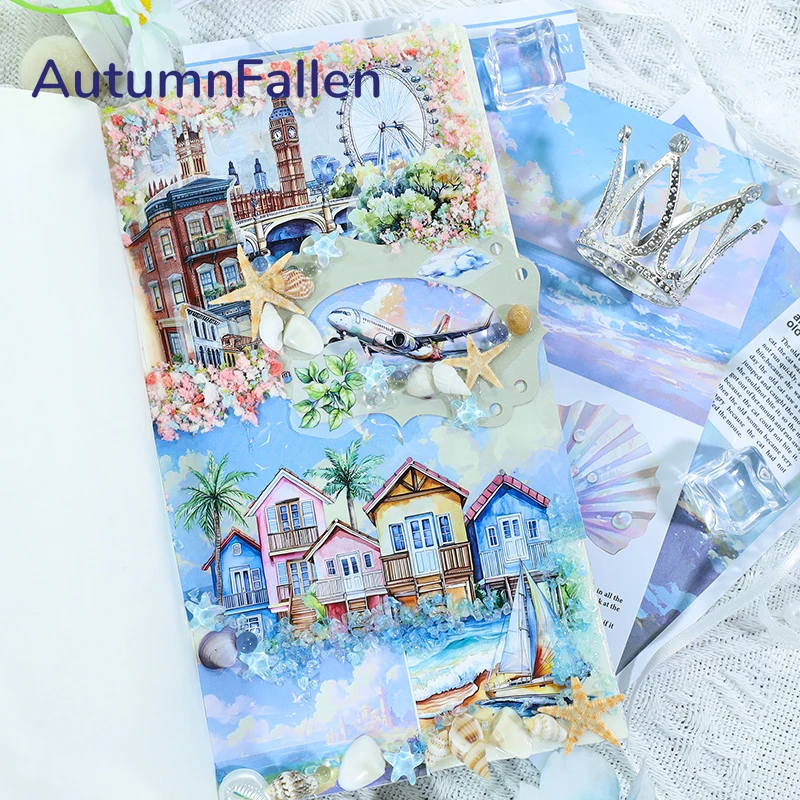 4Pcs/Set Matte Beach PET Washi Tape Pre-Cut Urban Architecture Masking Tape for Stickers Scrapbooking Journal Collage Material