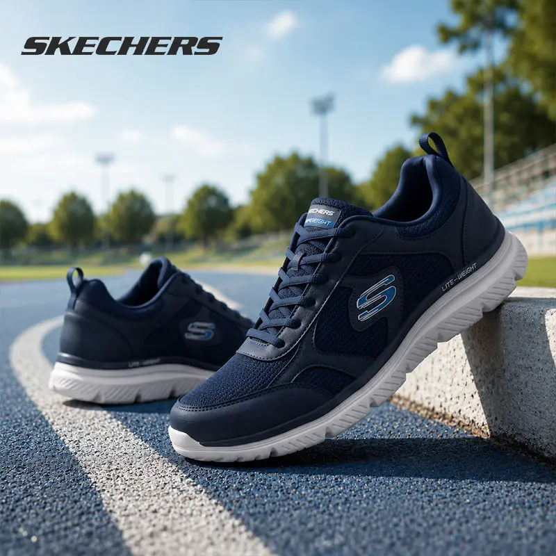 Skechers Men's Running Shoes 8790359NVY Navy Blue Mesh Breathable Cushioning Sports Walking Sneakers