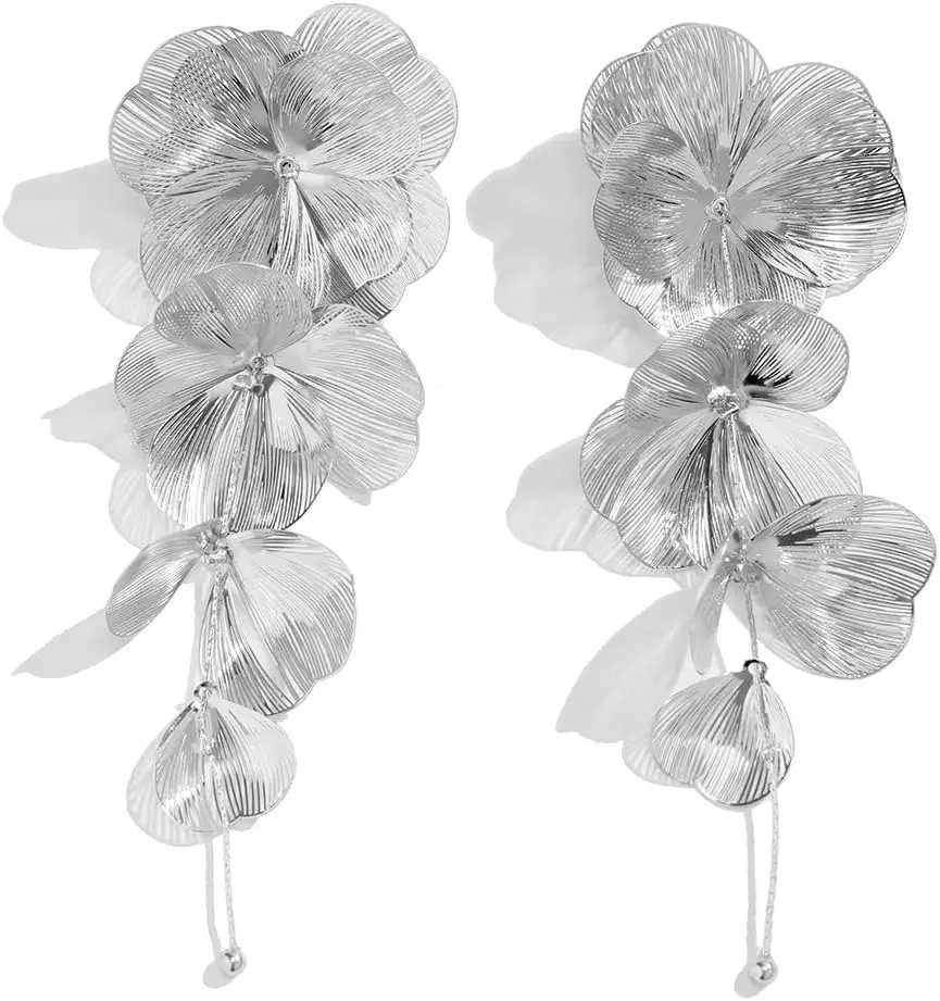 

Large Fabric Flower Drop Earrings for Women Bohemian Oversized Floral Dangle Jewelry