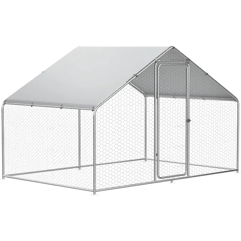 

Large Metal Chicken Coop, 6.6FT Walk-in Chicken Runs for Yard with Waterproof & Anti-UV Cover for 6-10 Poultry, Galvanized Mesh