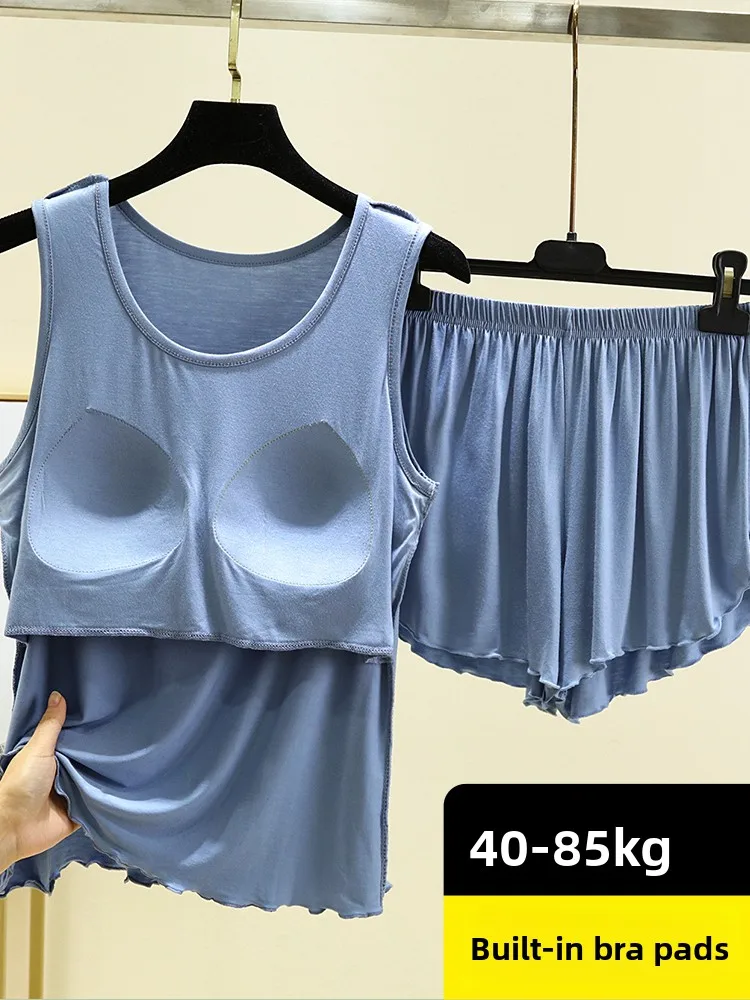 

Комплект модальной одежды с подкладкой для груди, летний тонкий комплект без бюстгальтера, повседневная домашняя одежда для женщин, бренд July Deer